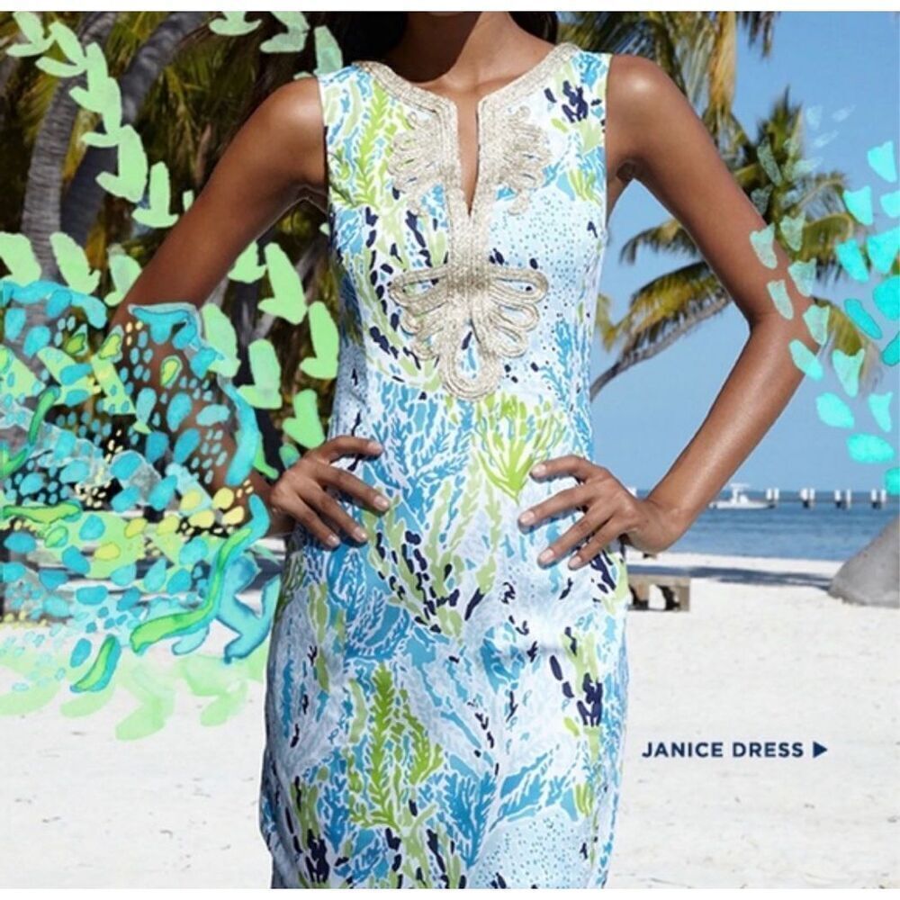 Lilly Pulitzer Lets Cha Cha gold neckline 0 Janice shirt dress